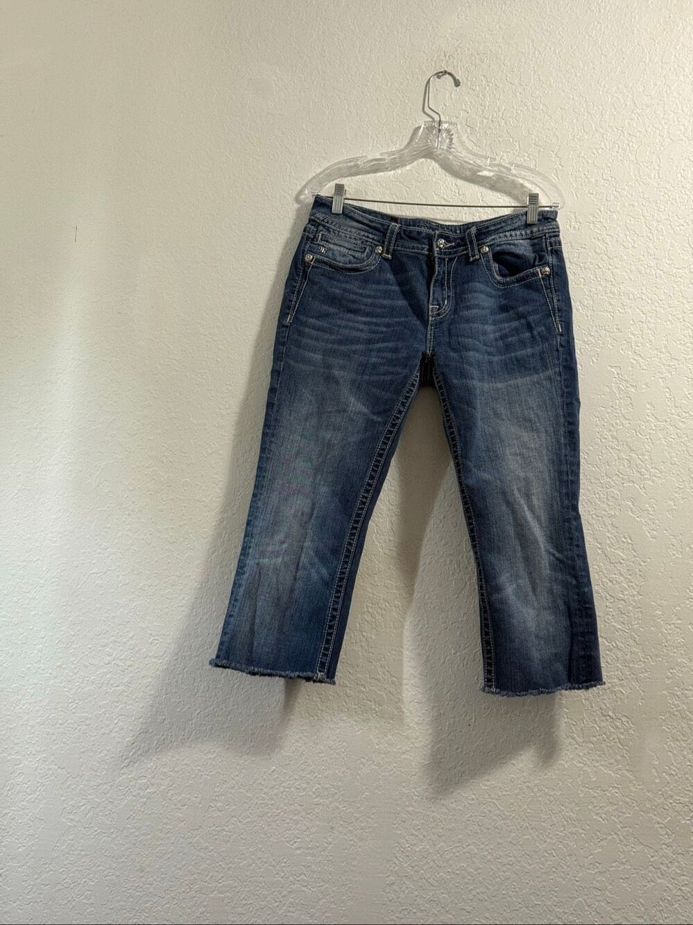 Miss Me Bootcut Jeans  Medium Wash Embroidered Rhinestone Size 32 cut offs